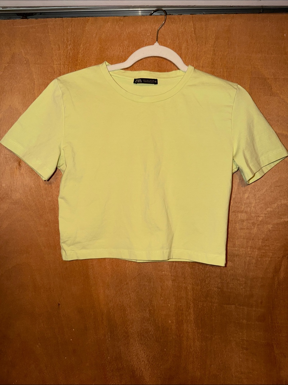 Zara Pale Yellow Cropped Crewneck Tee